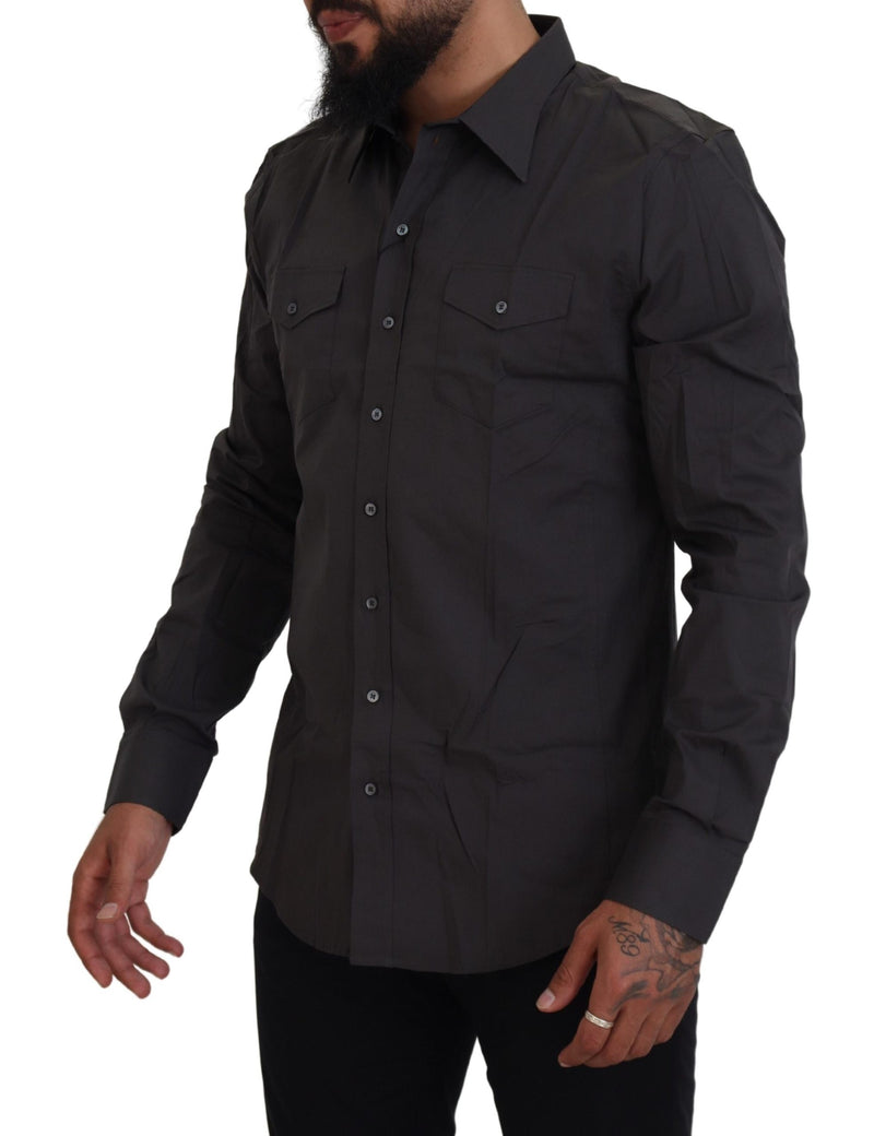 Dolce &amp; Gabbana Grijs SICILIA Slim Fit Stretch Overhemd