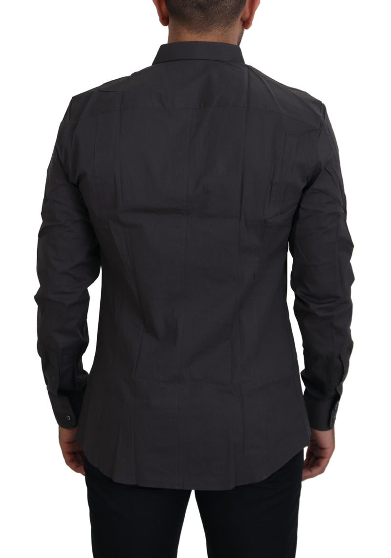 Dolce &amp; Gabbana Grijs SICILIA Slim Fit Stretch Overhemd