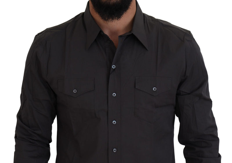 Dolce &amp; Gabbana Grijs SICILIA Slim Fit Stretch Overhemd