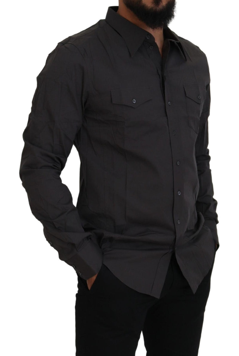 Dolce &amp; Gabbana Grijs SICILIA Slim Fit Stretch Overhemd