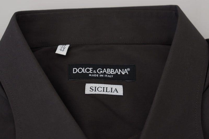 Dolce &amp; Gabbana Grijs SICILIA Slim Fit Stretch Overhemd