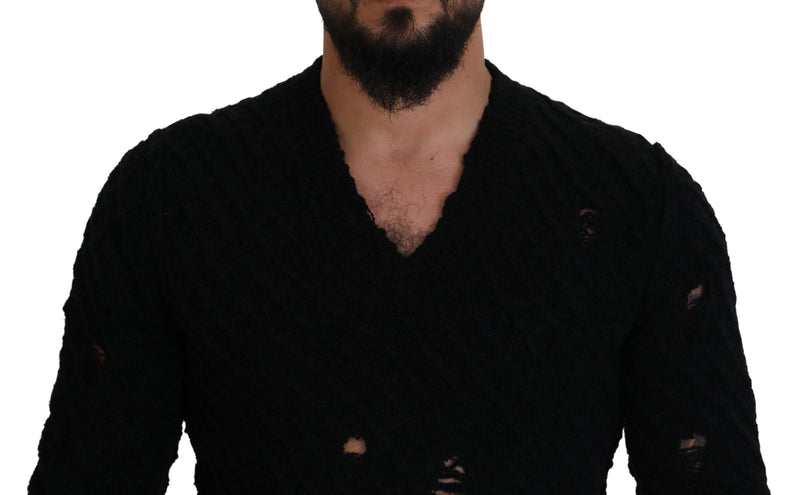 Pull en laine à col en V en tricot noir de Dolce &amp; Gabbana