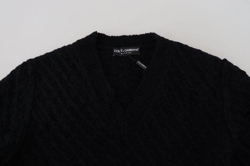 Pull en laine à col en V en tricot noir de Dolce &amp; Gabbana