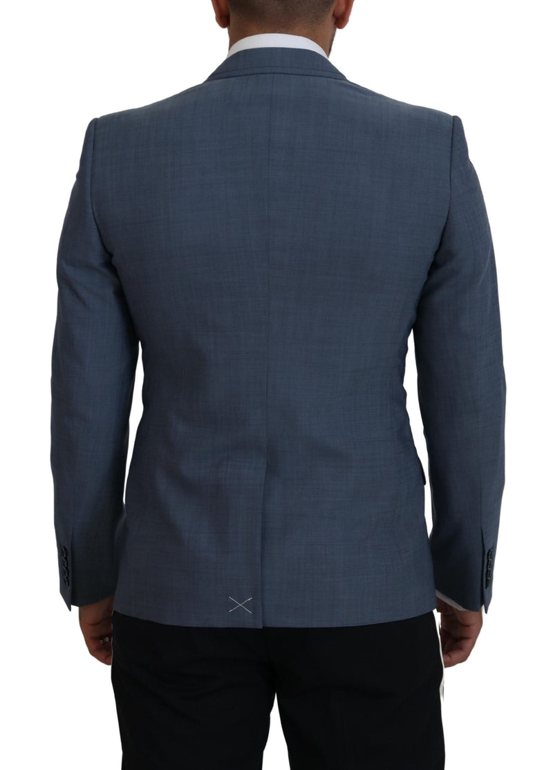 Dolce &amp; Gabbana Blazer en laine stretch bleu, coupe slim.