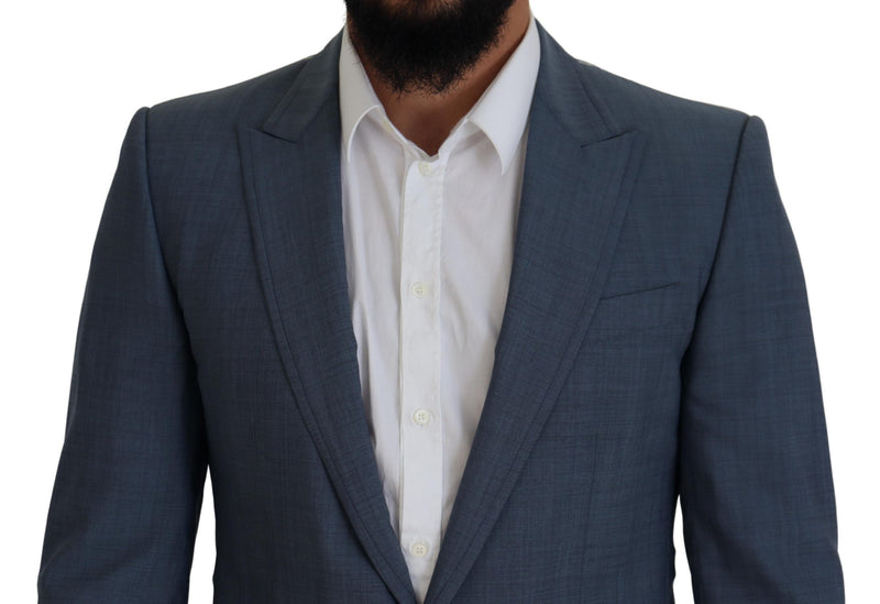 Dolce &amp; Gabbana Blazer en laine stretch bleu, coupe slim.