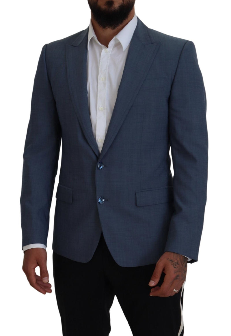 Dolce &amp; Gabbana Blazer en laine stretch bleu, coupe slim.
