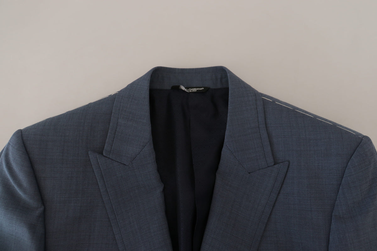 Dolce &amp; Gabbana Blazer en laine stretch bleu, coupe slim.