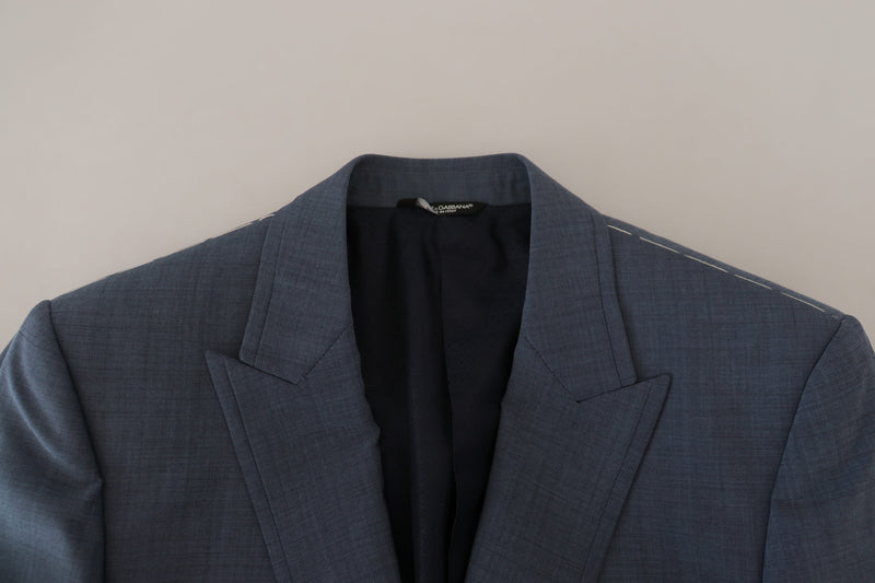 Dolce &amp; Gabbana Blazer en laine stretch bleu, coupe slim.