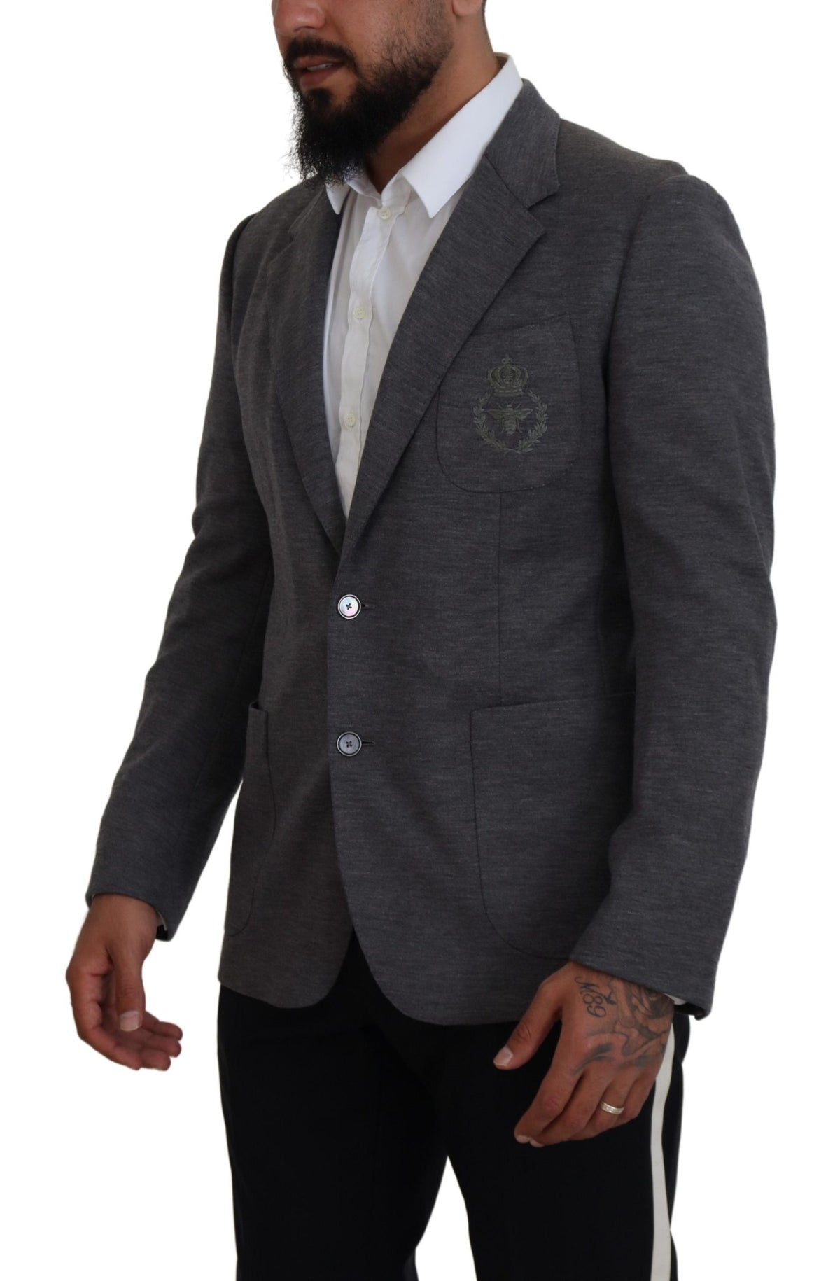 Blazer en laine grège extensible à coupe ajustée Dolce &amp; Gabbana