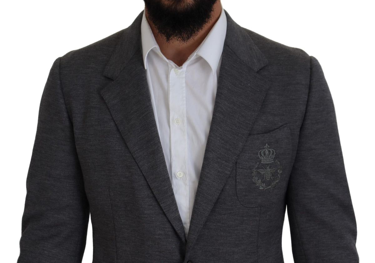 Blazer en laine grège extensible à coupe ajustée Dolce &amp; Gabbana