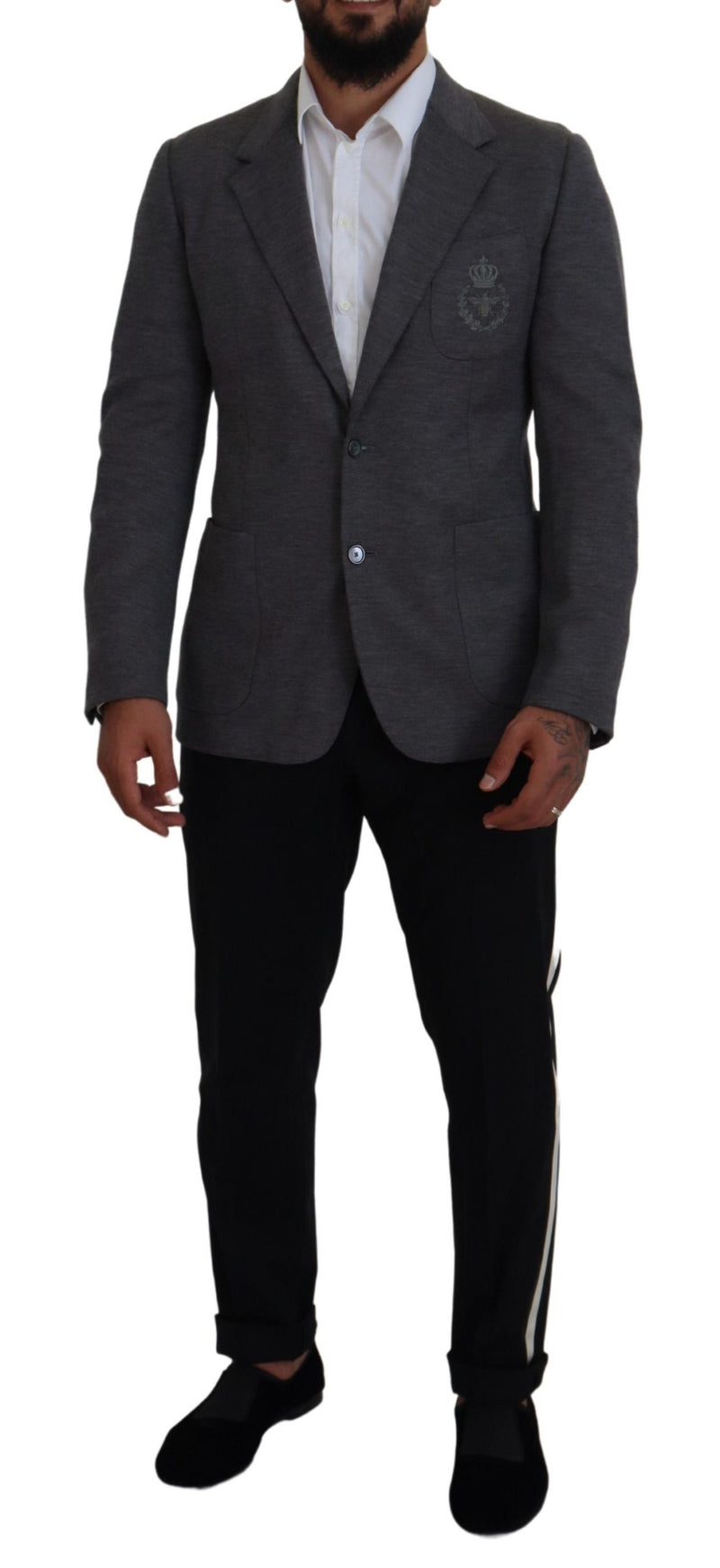 Dolce &amp; Gabbana grijze wollen stretch slim fit blazer