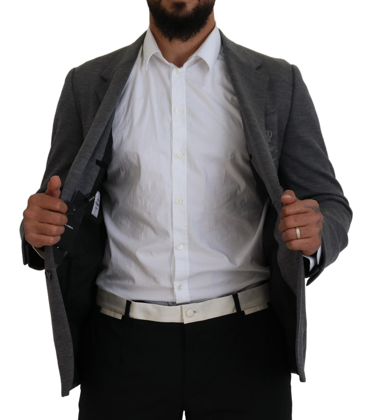 Blazer en laine grège extensible à coupe ajustée Dolce &amp; Gabbana
