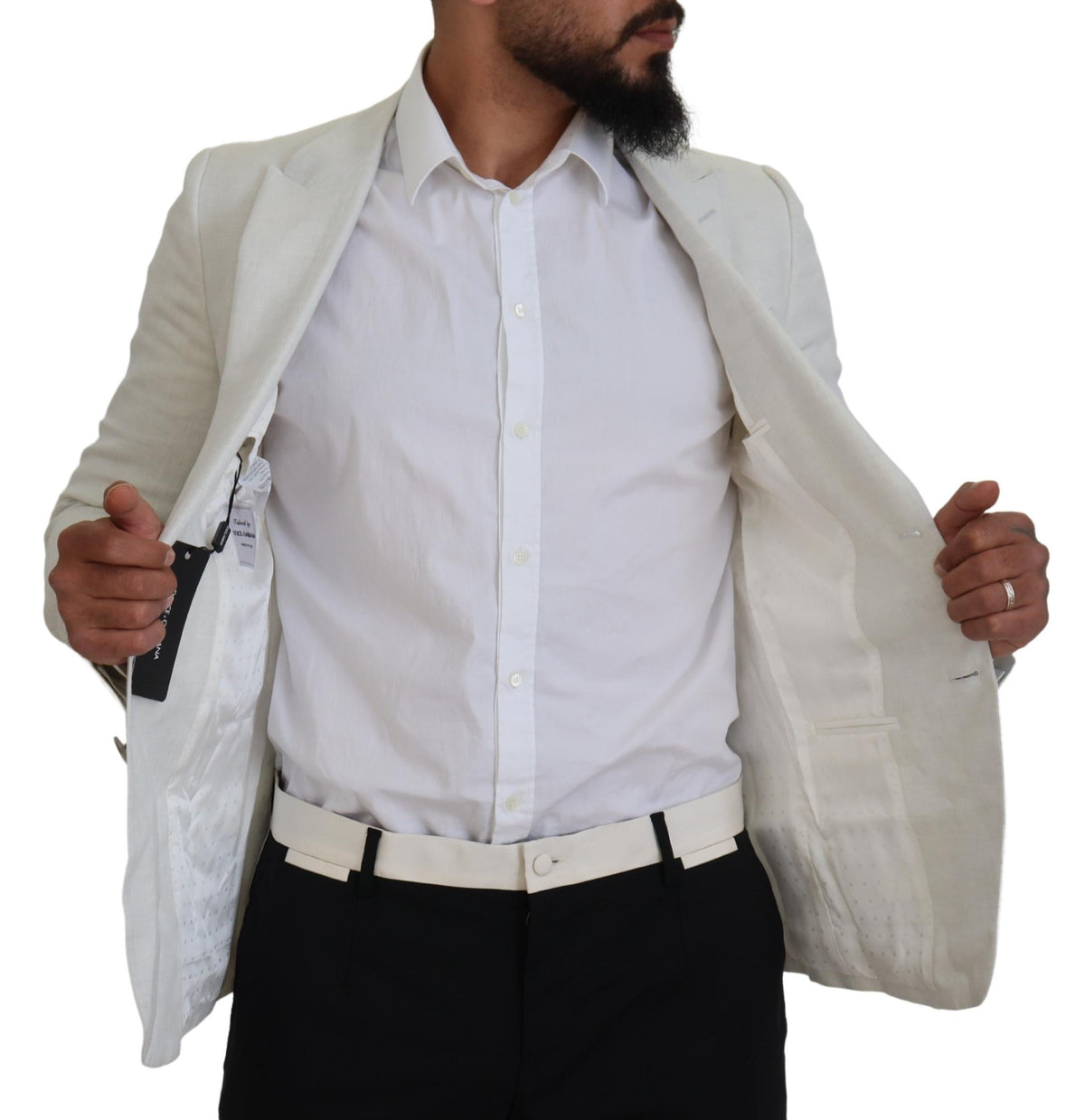 Blazer en lin blanc, coupe ajustée, Dolce &amp; Gabbana