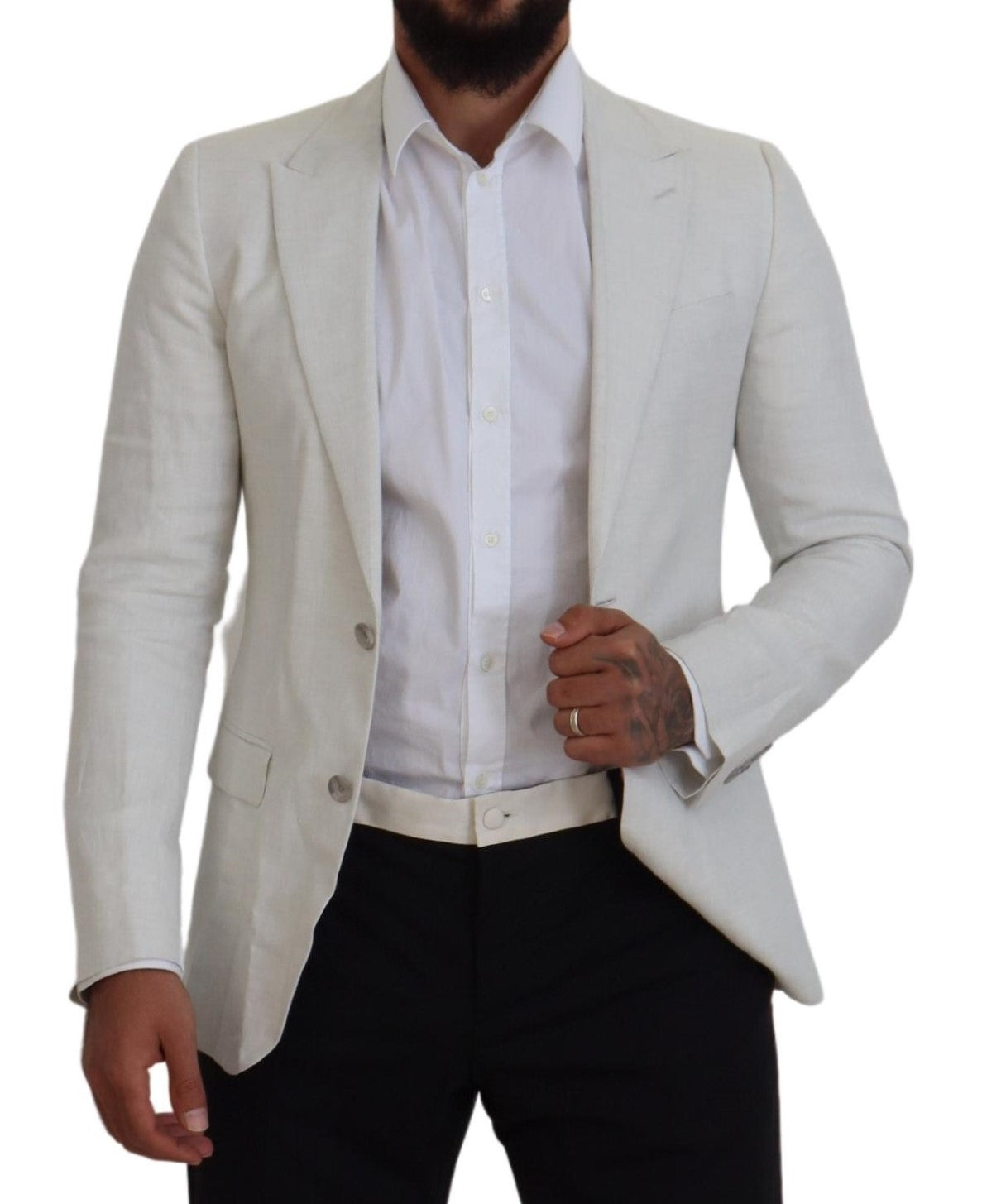 Blazer en lin blanc, coupe ajustée, Dolce &amp; Gabbana
