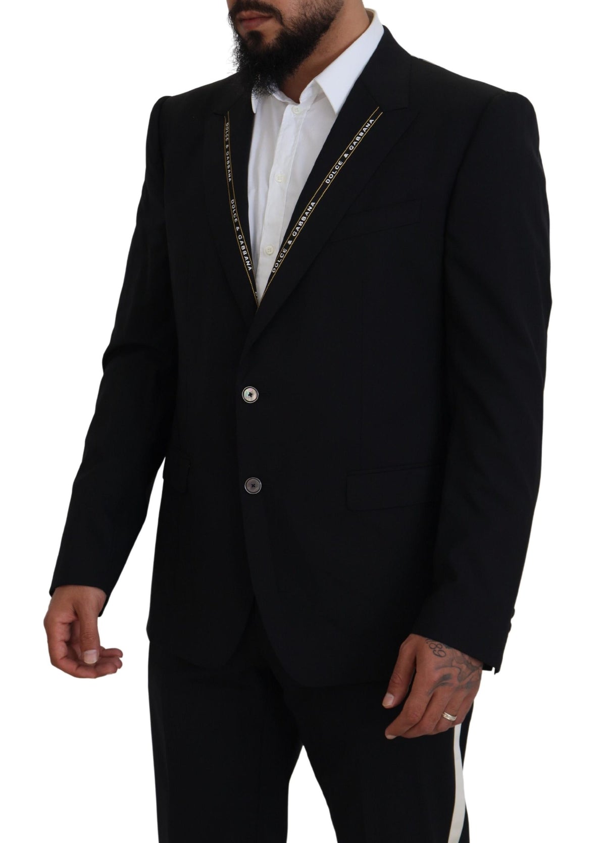 Dolce &amp; Gabbana Blazer en laine stretch noir, coupe slim.