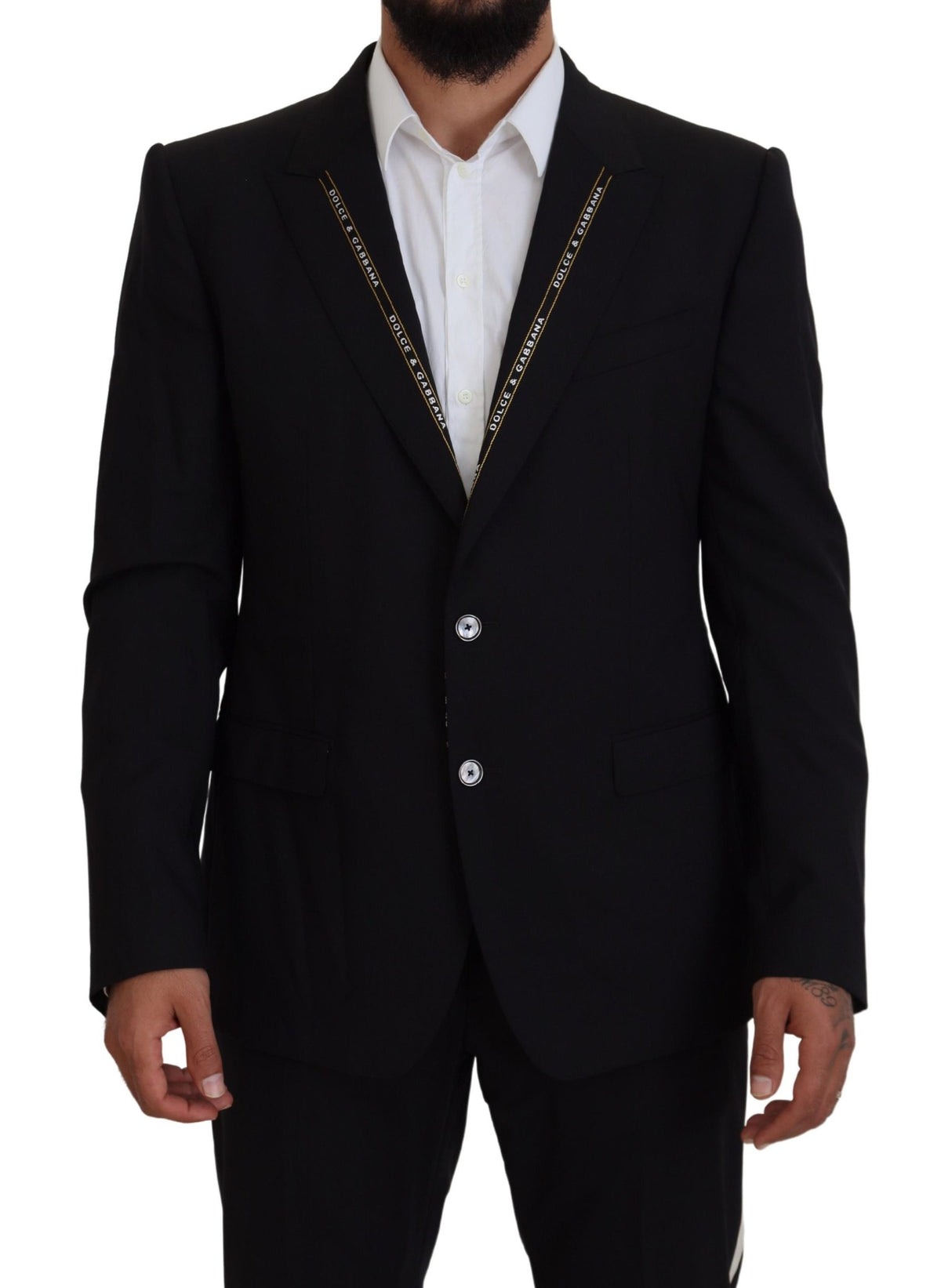 Dolce &amp; Gabbana Blazer en laine stretch noir, coupe slim.