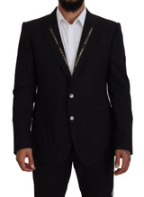 Dolce &amp; Gabbana Blazer en laine stretch noir, coupe slim.
