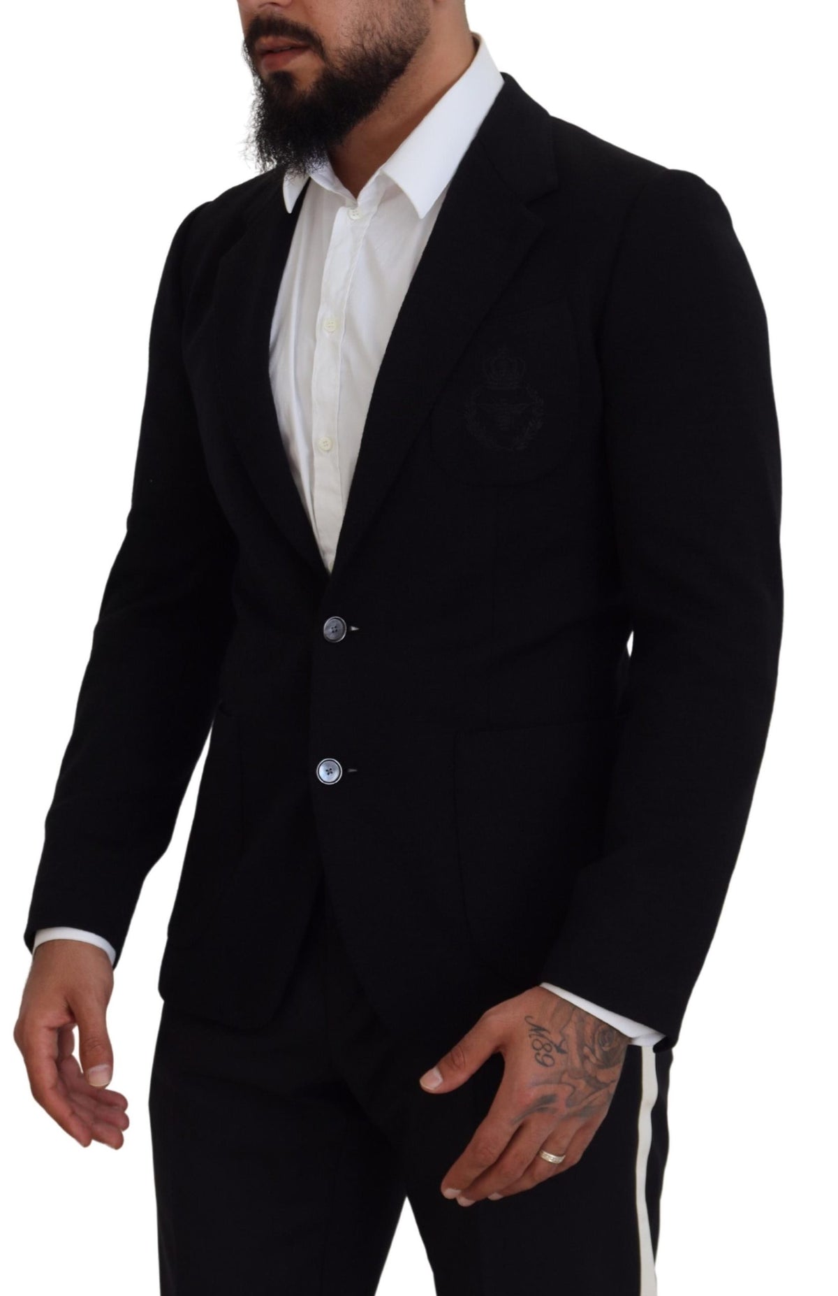 Dolce &amp; Gabbana Blazer Croisé Noir en Laine, Coupe Étroite
