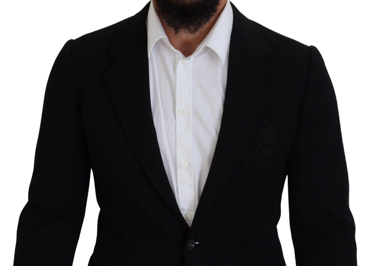 Dolce &amp; Gabbana Blazer Croisé Noir en Laine, Coupe Étroite