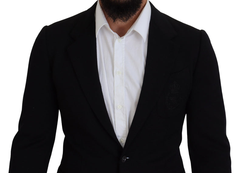 Dolce &amp; Gabbana Blazer Croisé Noir en Laine, Coupe Étroite