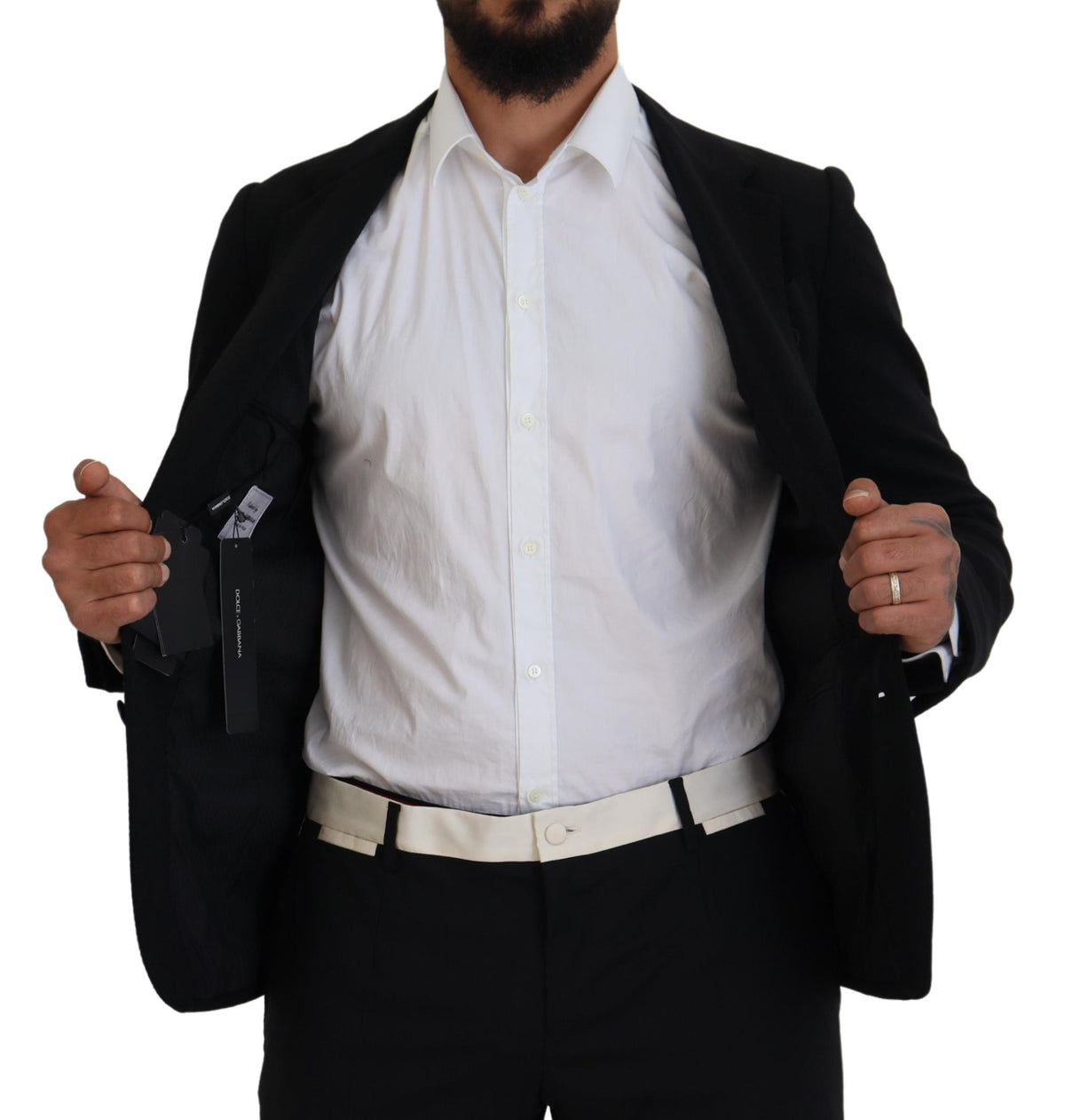 Dolce &amp; Gabbana Blazer Croisé Noir en Laine, Coupe Étroite