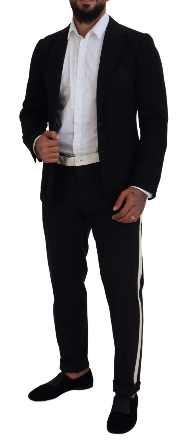Dolce &amp; Gabbana Blazer Croisé Noir en Laine, Coupe Étroite