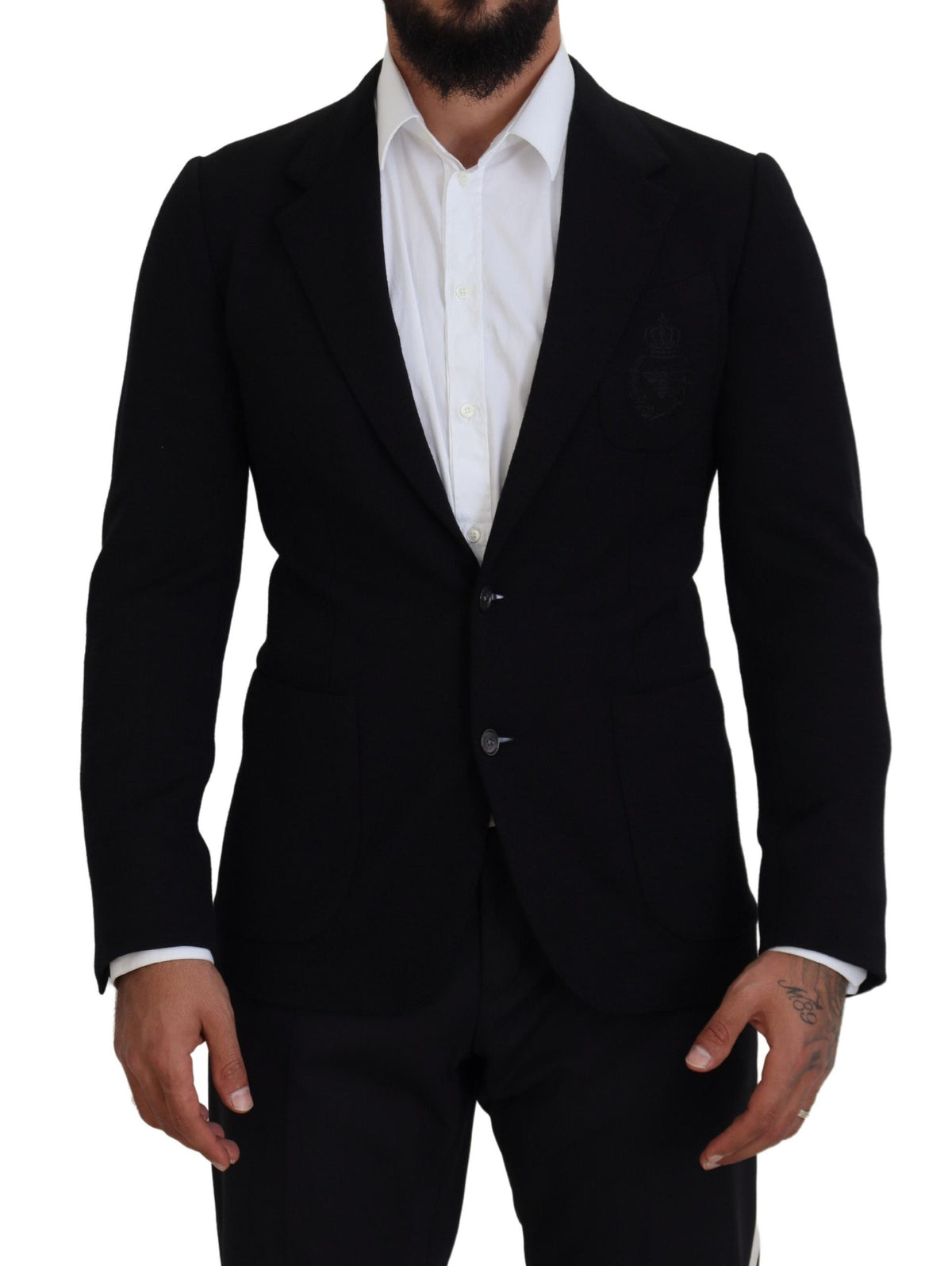 Dolce &amp; Gabbana Blazer Croisé Noir en Laine, Coupe Étroite