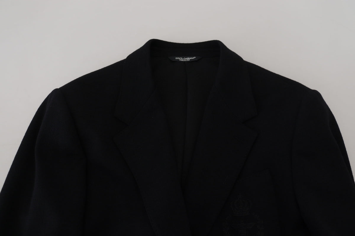 Dolce &amp; Gabbana Blazer Croisé Noir en Laine, Coupe Étroite