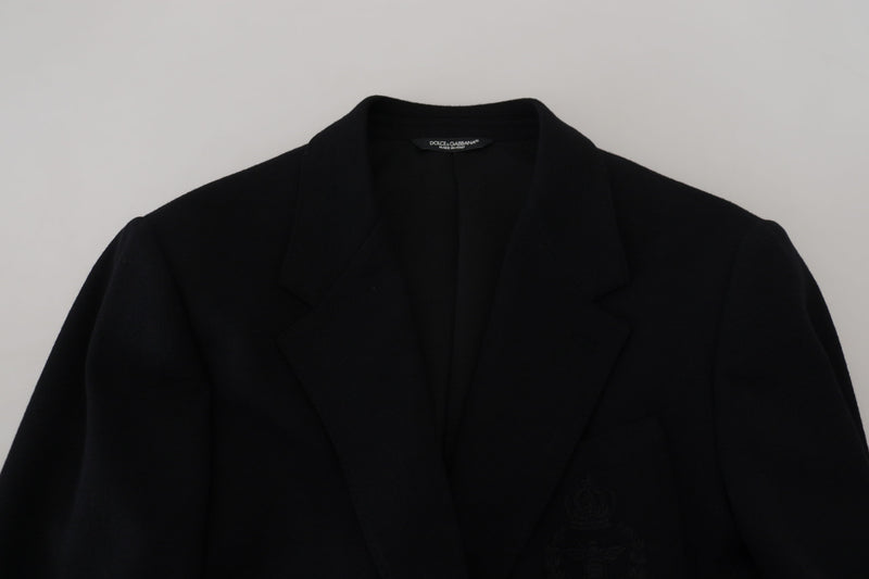 Dolce &amp; Gabbana Blazer Croisé Noir en Laine, Coupe Étroite