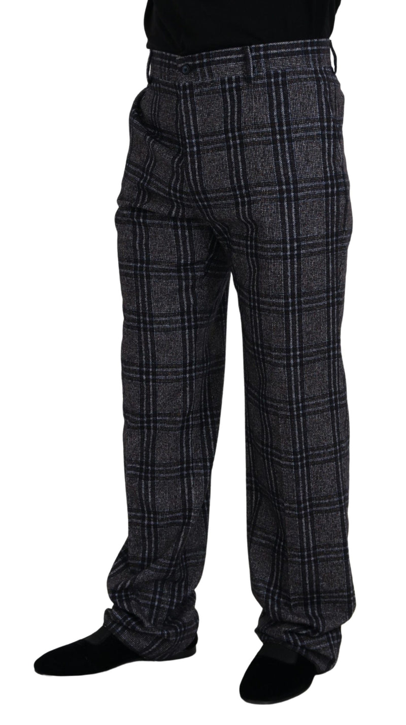 Dolce &amp; Gabbana grijze geruite broek voor heren, middelhoge taille.