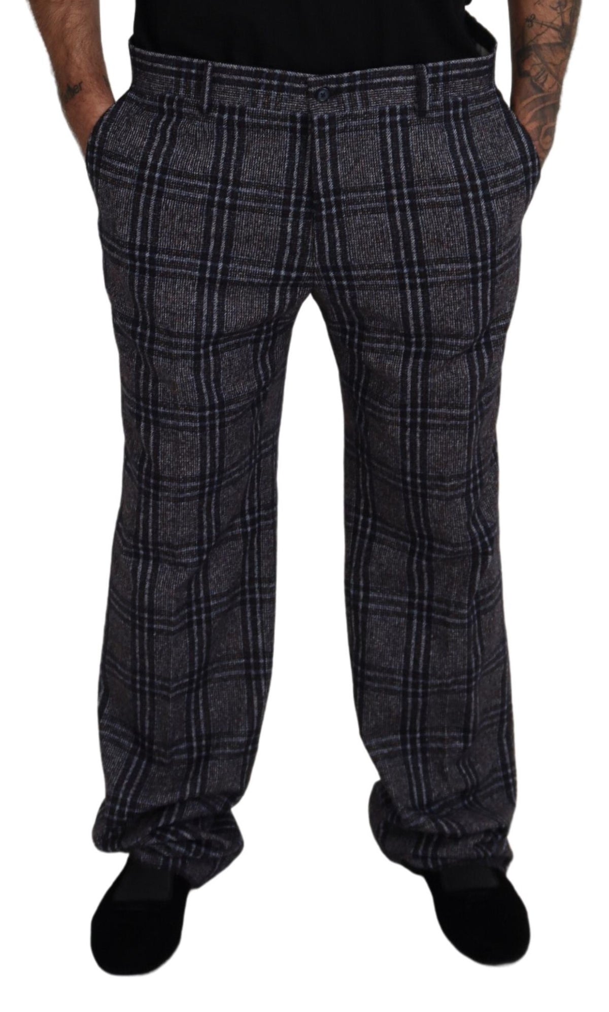 Pantalon homme à carreaux gris taille mi-hauteur Dolce &amp; Gabbana