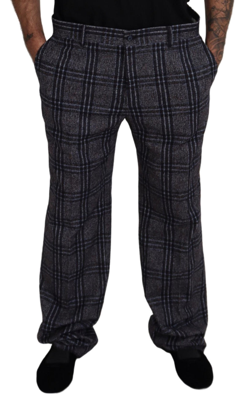 Dolce &amp; Gabbana grijze geruite broek voor heren, middelhoge taille.
