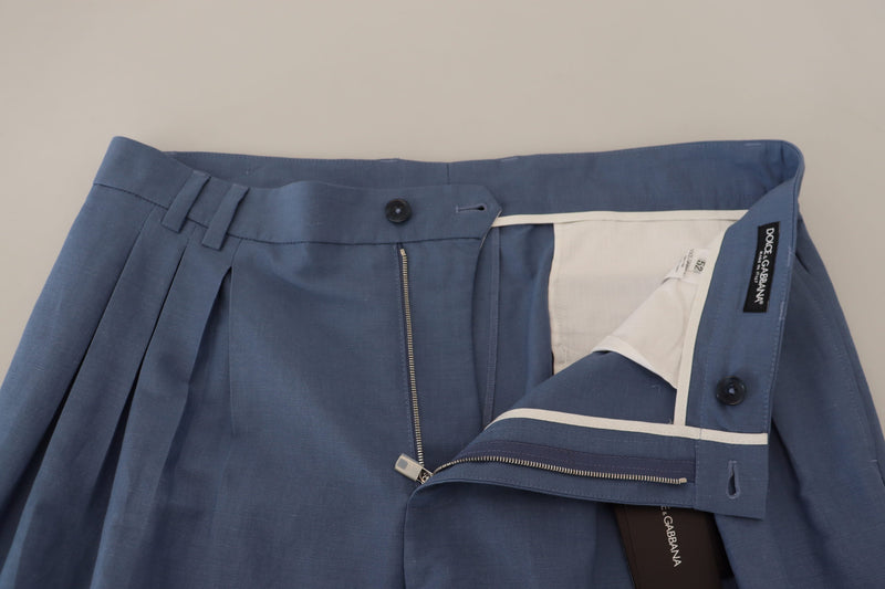 Pantalon Chino Formel en Lin Bleu de Dolce &amp; Gabbana