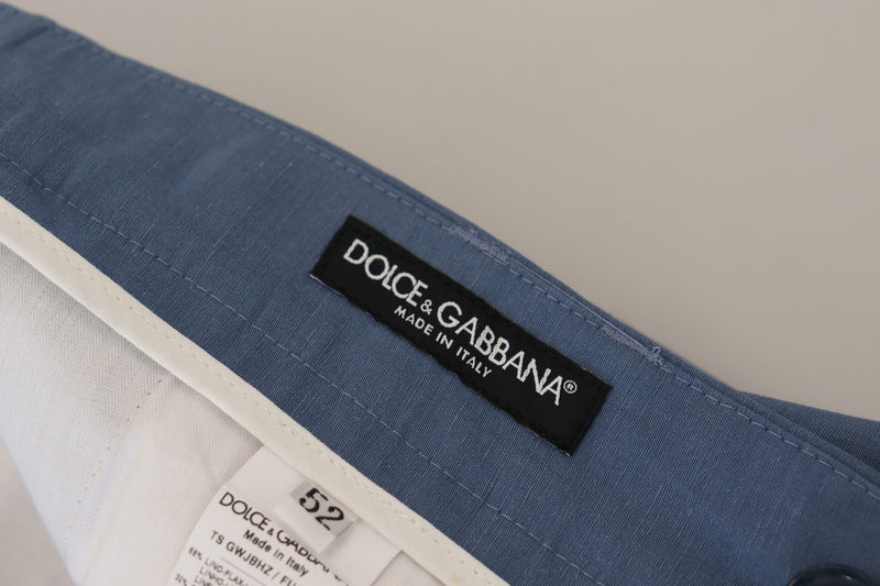 Pantalon Chino Formel en Lin Bleu de Dolce &amp; Gabbana