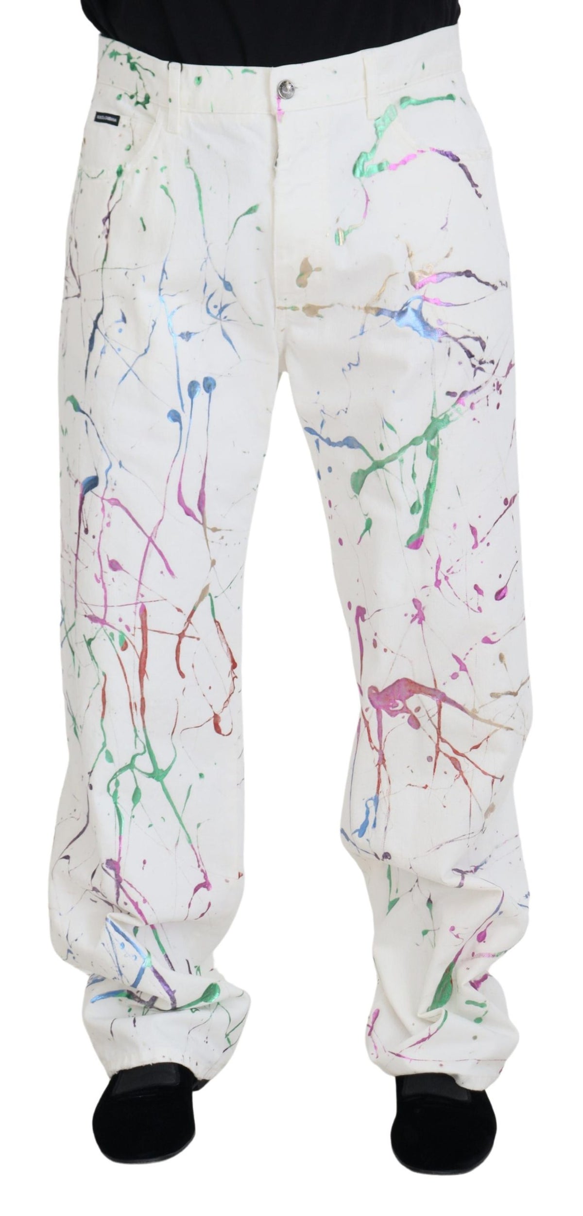 Pantalon en jean blanc en coton à imprimé coloré de Dolce &amp; Gabbana