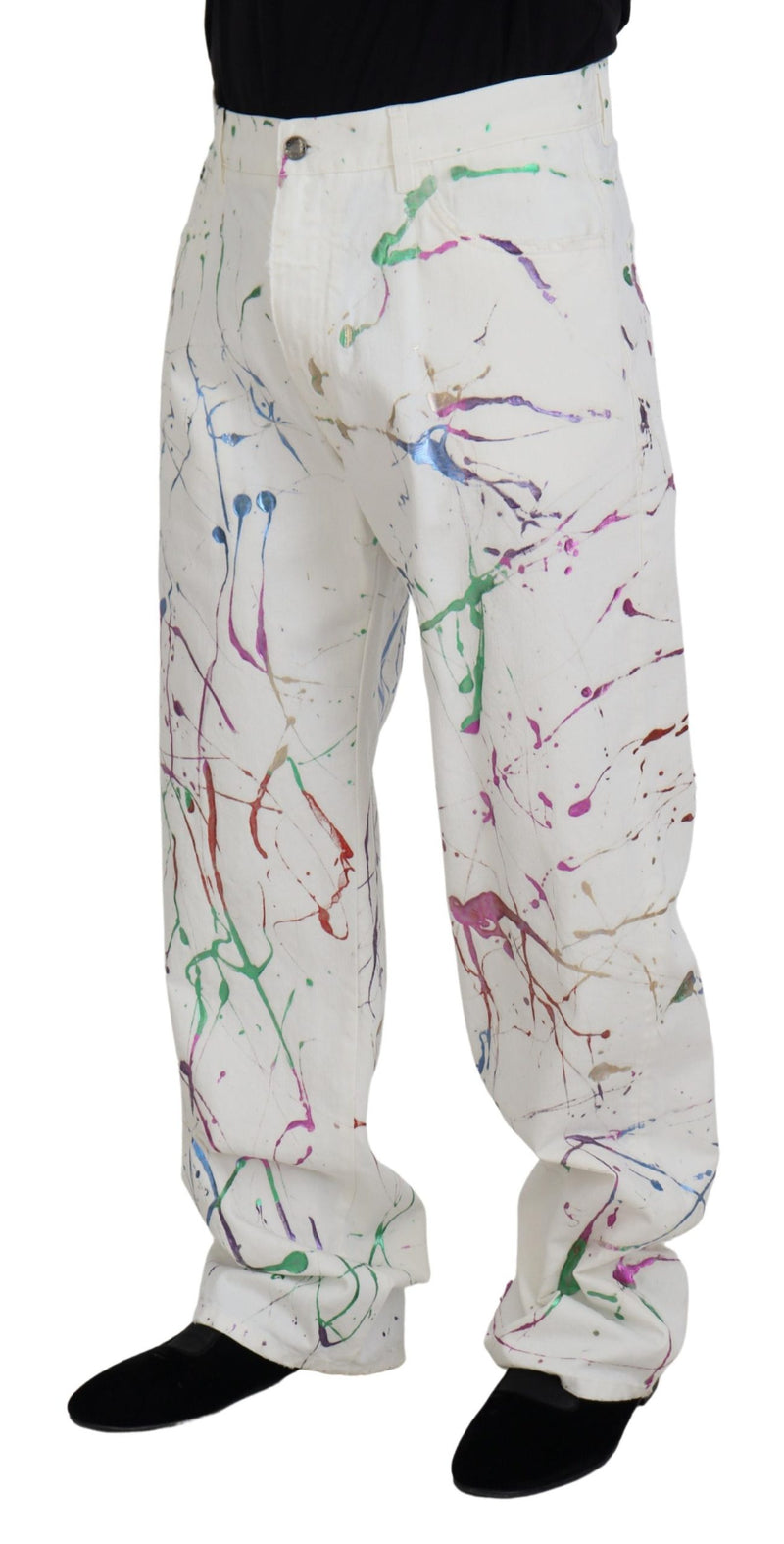 Pantalon en jean blanc en coton à imprimé coloré de Dolce &amp; Gabbana