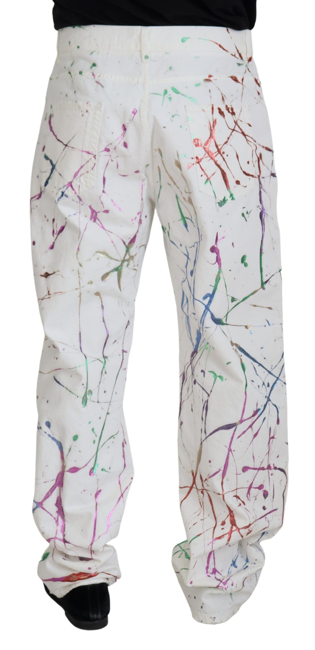 Pantalon en jean blanc en coton à imprimé coloré de Dolce &amp; Gabbana