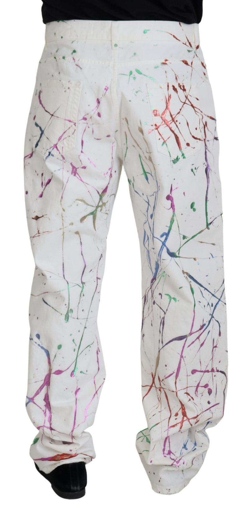 Pantalon en jean blanc en coton à imprimé coloré de Dolce &amp; Gabbana