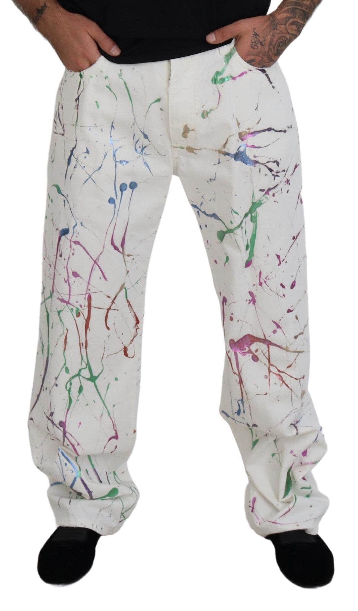 Pantalon en jean blanc en coton à imprimé coloré de Dolce &amp; Gabbana