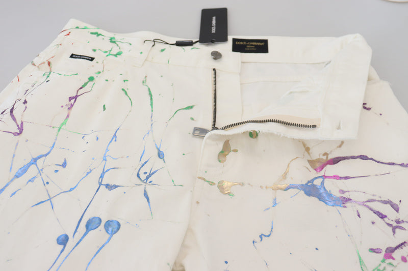 Pantalon en jean blanc en coton à imprimé coloré de Dolce &amp; Gabbana
