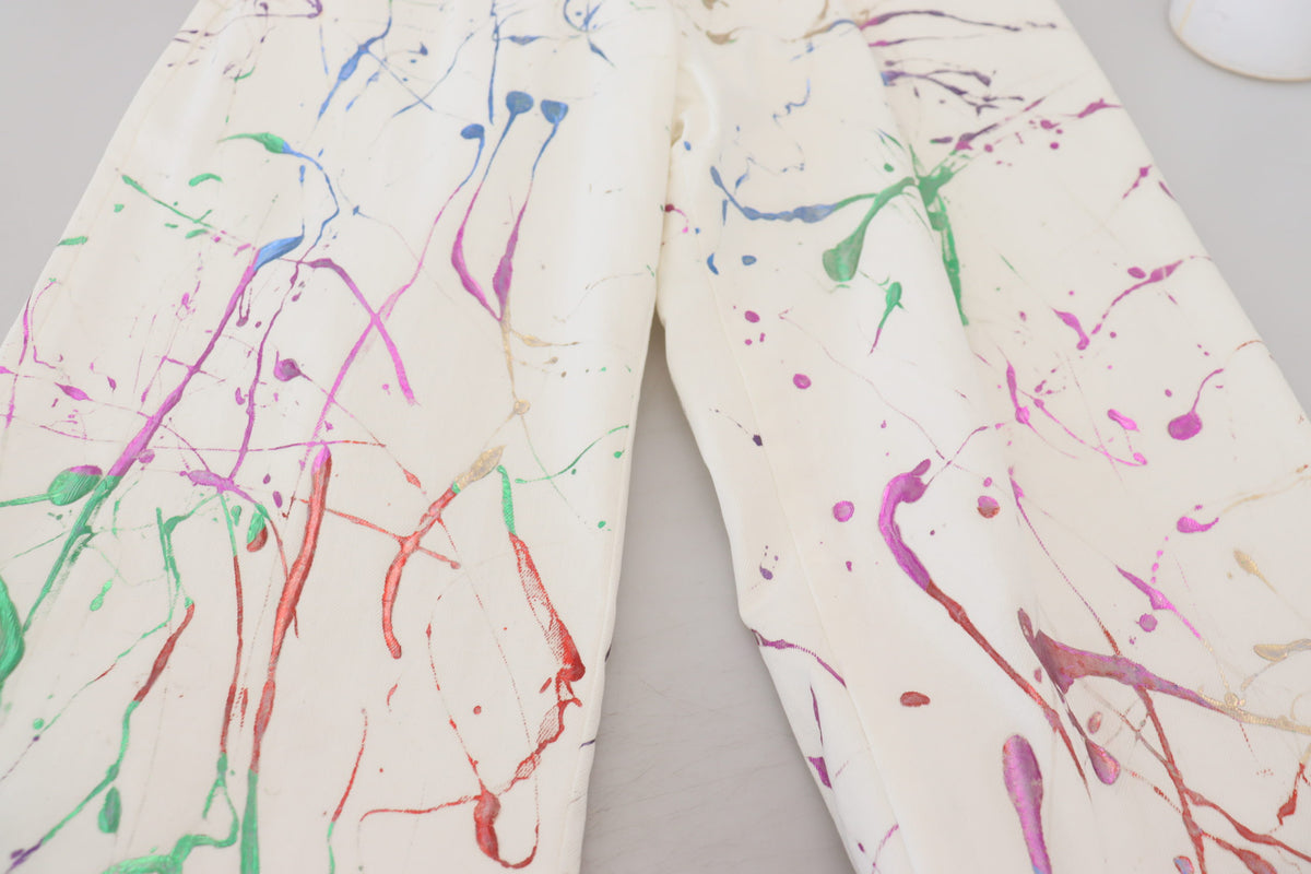 Pantalon en jean blanc en coton à imprimé coloré de Dolce &amp; Gabbana