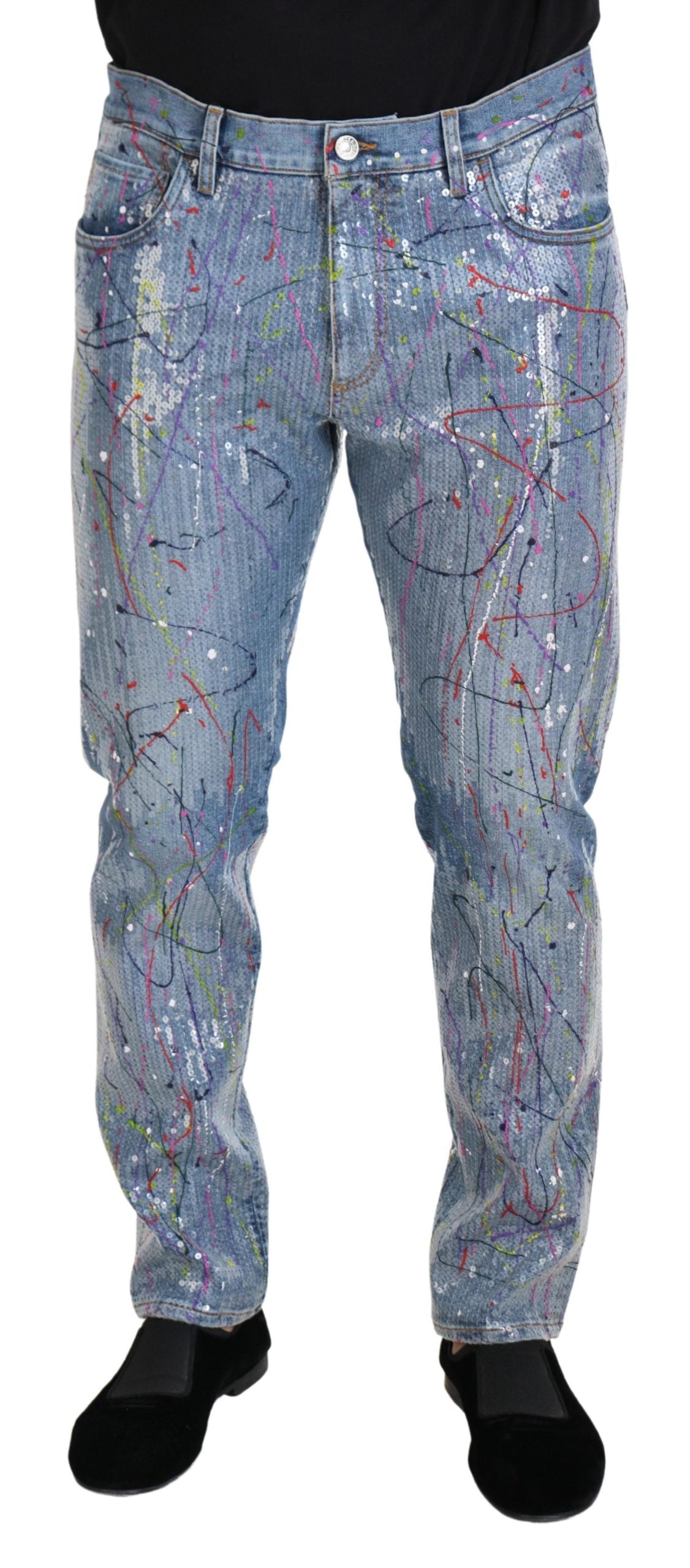 Jeans en jean bleu à imprimé coloré en coton de Dolce &amp; Gabbana