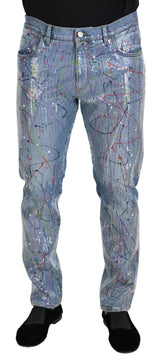 Jeans en jean bleu à imprimé coloré en coton de Dolce &amp; Gabbana