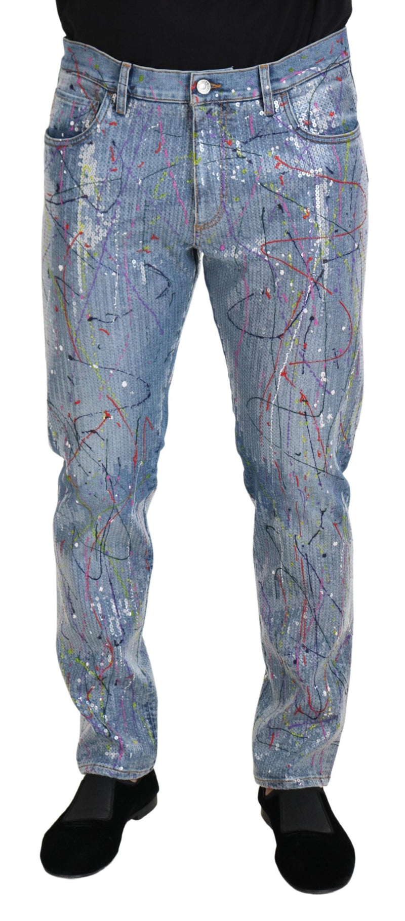 Jeans en jean bleu à imprimé coloré en coton de Dolce &amp; Gabbana