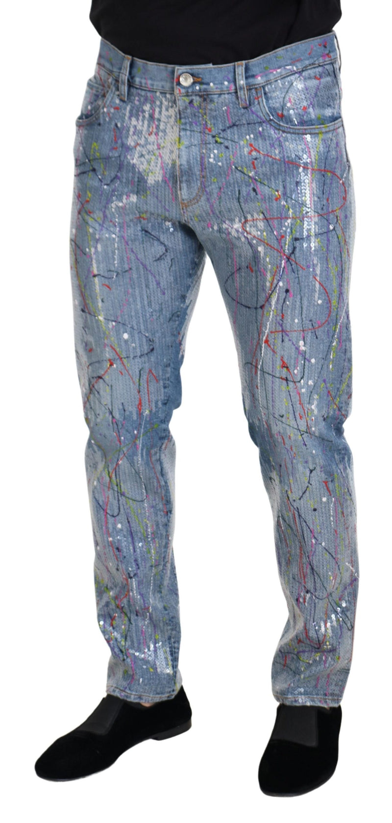 Jeans en jean bleu à imprimé coloré en coton de Dolce &amp; Gabbana