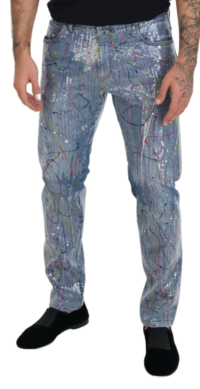 Jeans en jean bleu à imprimé coloré en coton de Dolce &amp; Gabbana