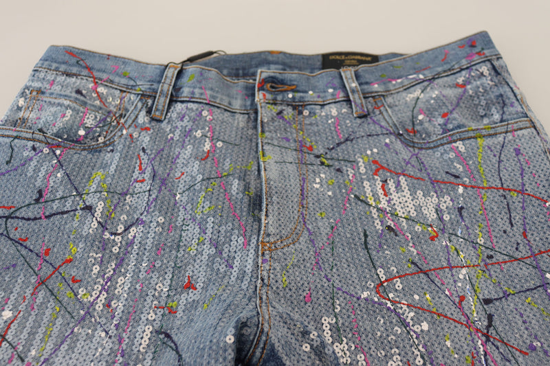 Jeans en jean bleu à imprimé coloré en coton de Dolce &amp; Gabbana