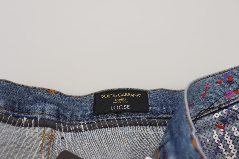 Jeans en jean bleu à imprimé coloré en coton de Dolce &amp; Gabbana
