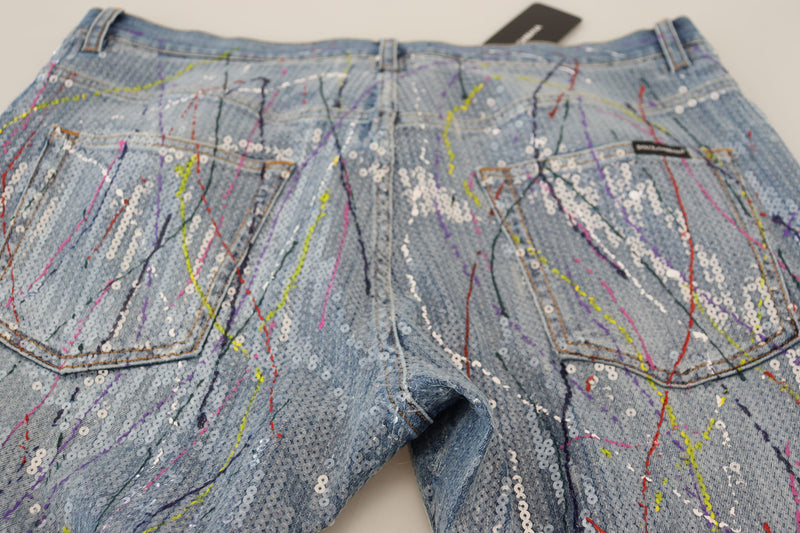 Jeans en jean bleu à imprimé coloré en coton de Dolce &amp; Gabbana