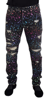 Jeans en jean déchiré noir et multicolore à imprimé de Dolce &amp; Gabbana